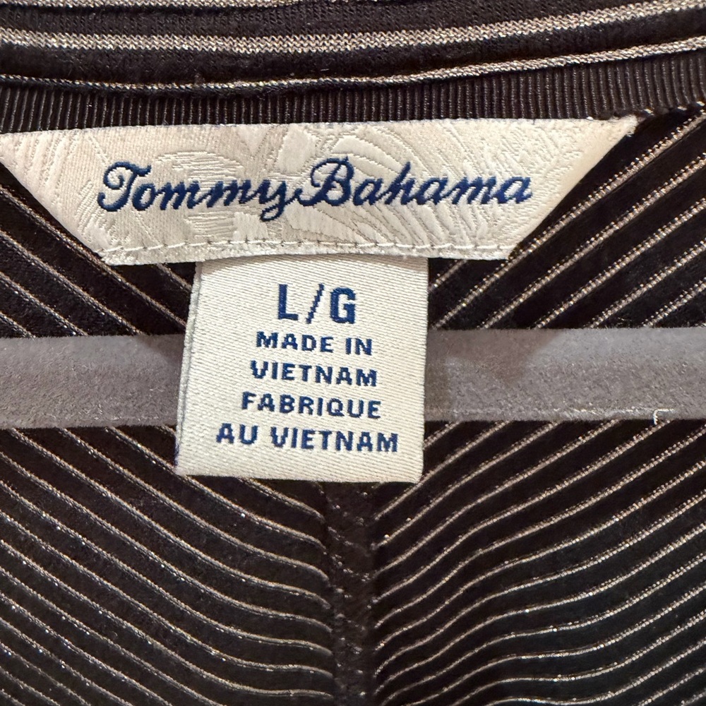 Tommy Bahama Black and Silver Striped Short Sleeve Top - Picture 2 of 3